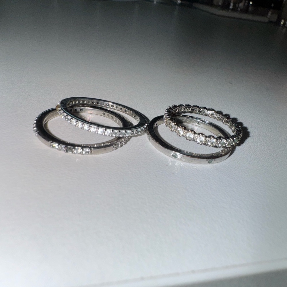 Elegant Silver Diamond Ring Set of 4- size 8